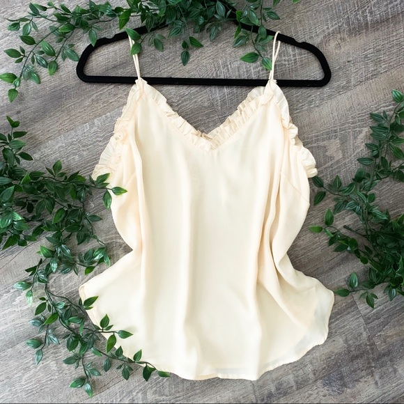 The House Of Gentry Tops - Cream Ruffled Satin Cami